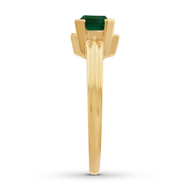 Main Image 3 of Lab-Created Emerald Ring with Diamonds 10K Yellow Gold