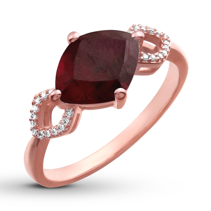 Lab-Created Ruby Ring 1/20 ct tw Diamonds 10K Rose Gold