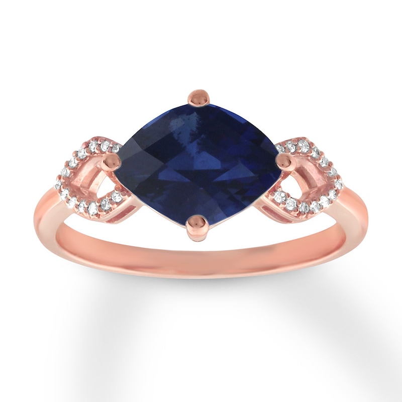 Lab-Created Sapphire Ring 1/20 ct tw Diamonds 10K Rose Gold