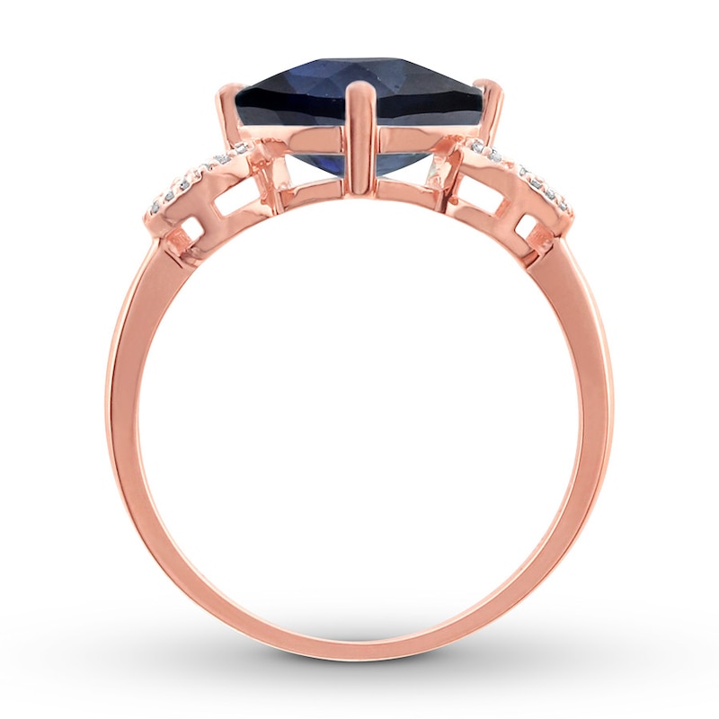 Lab-Created Sapphire Ring 1/20 ct tw Diamonds 10K Rose Gold