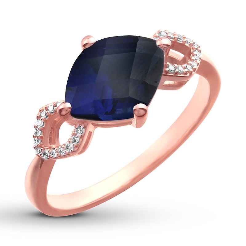 Lab-Created Sapphire Ring 1/20 ct tw Diamonds 10K Rose Gold