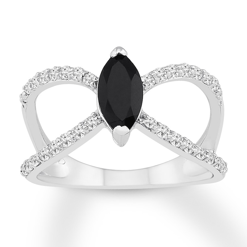 Main Image 1 of Marquise Black Onyx Ring Lab-Created White Sapphires Sterling Silver