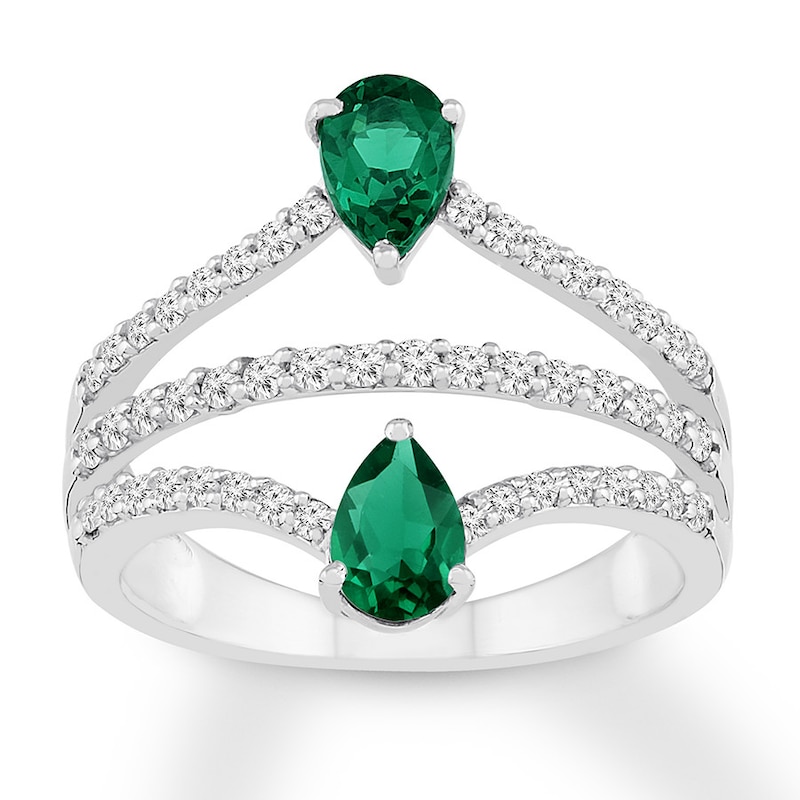 Lab-Created Emerald Ring Lab-Created Sapphires Sterling Silver