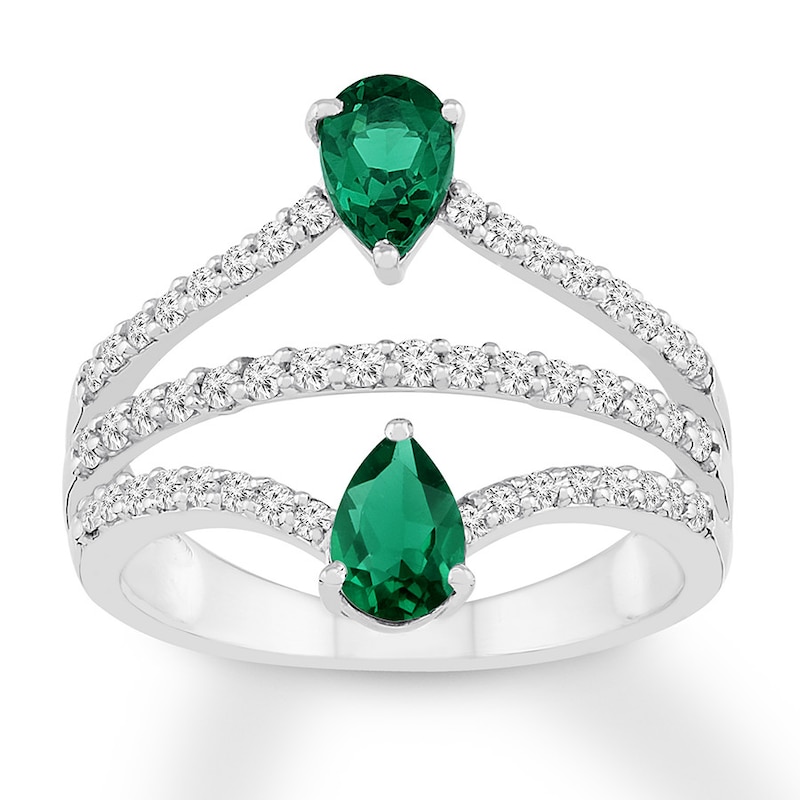 Main Image 1 of Lab-Created Emerald Ring Lab-Created Sapphires Sterling Silver