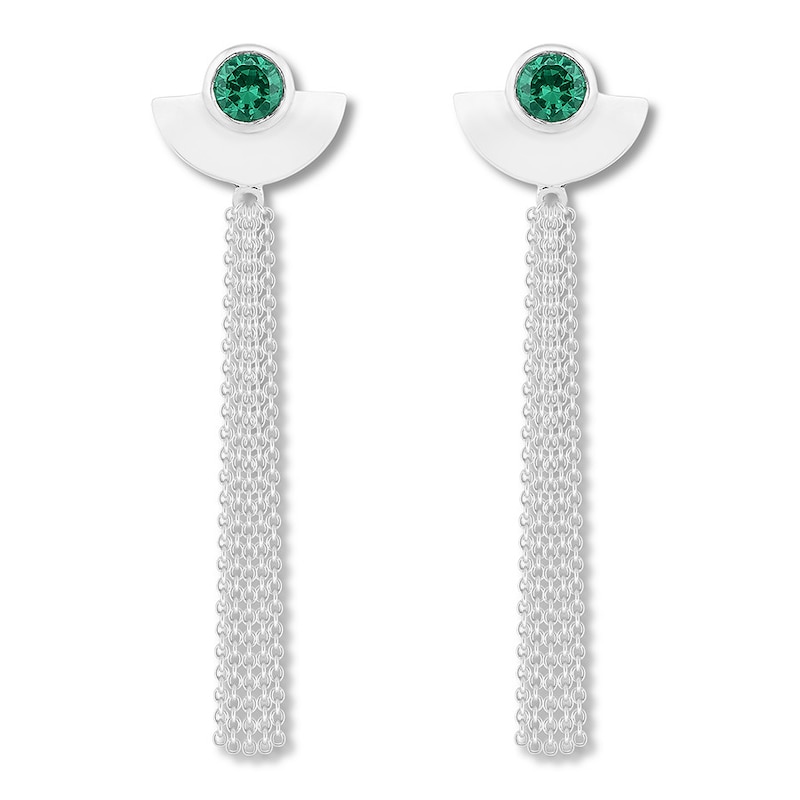 Lab-Created Emerald Tassel Earrings Sterling Silver