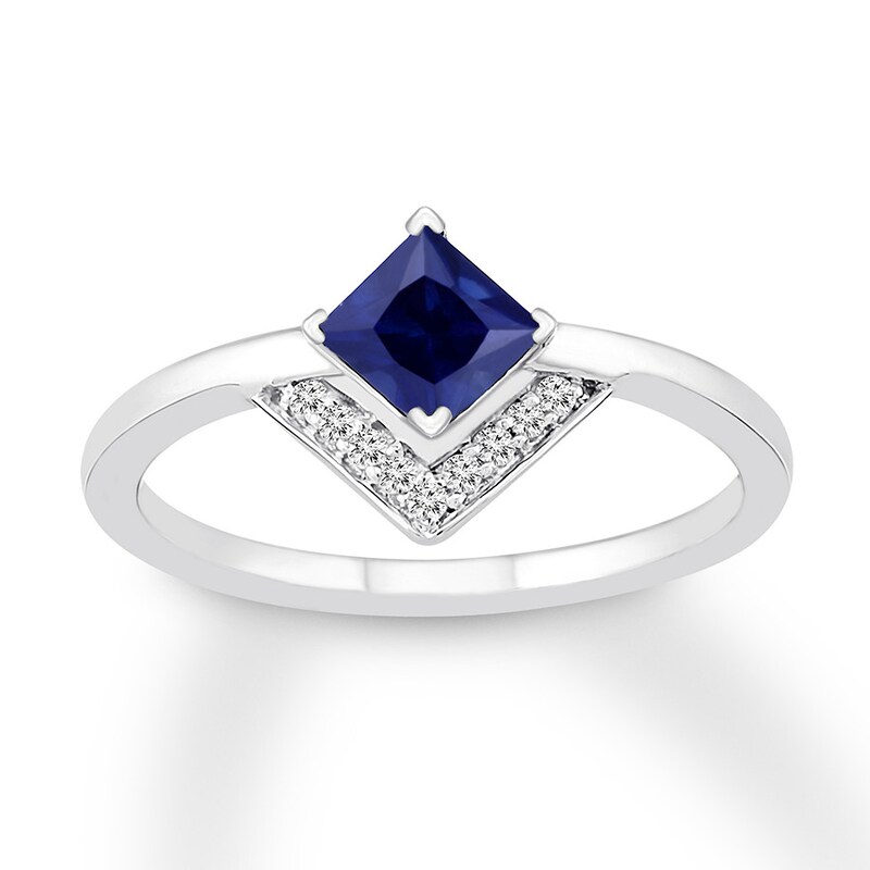 Main Image 1 of Lab-Created Sapphire Ring 1/20 ct tw Diamonds Sterling Silver