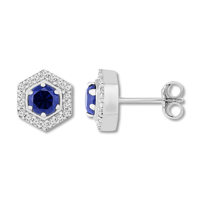 Main Image 1 of Blue & White Lab-Created Sapphire Earrings Sterling Silver