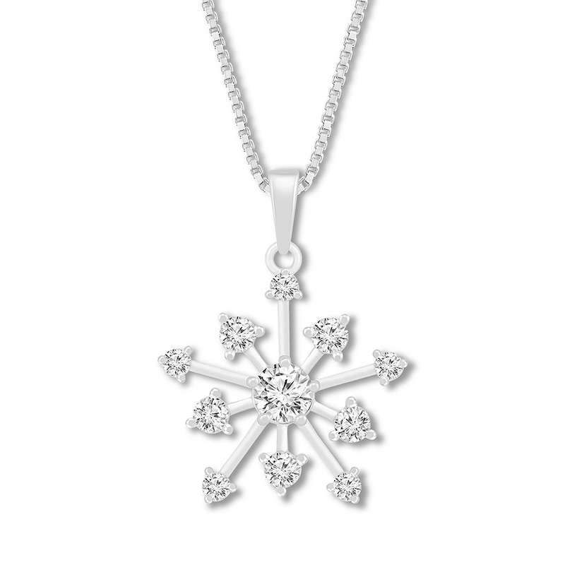 Main Image 1 of Snowflake Necklace Lab-Created White Sapphires Sterling Silver
