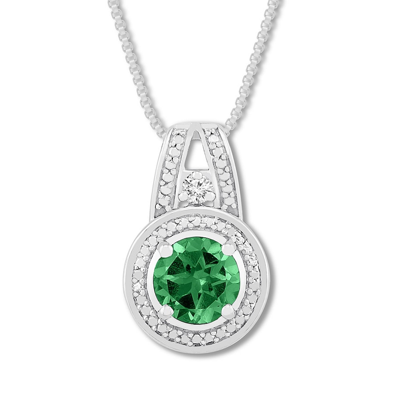 Main Image 1 of Lab-Created Emerald Necklace Sterling Silver