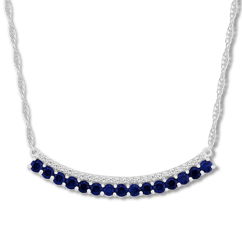 Main Image 1 of Lab-Created Sapphire Curved Bar Necklace Sterling Silver