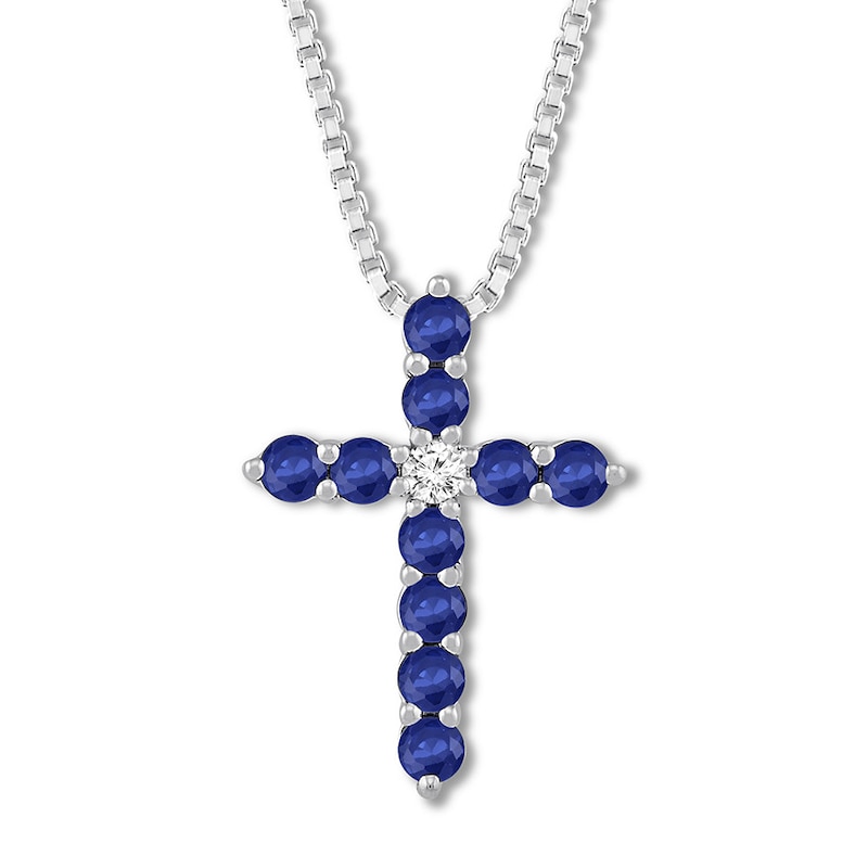 Main Image 1 of Blue/White Lab-Created Sapphire Cross Necklace Sterling Silver