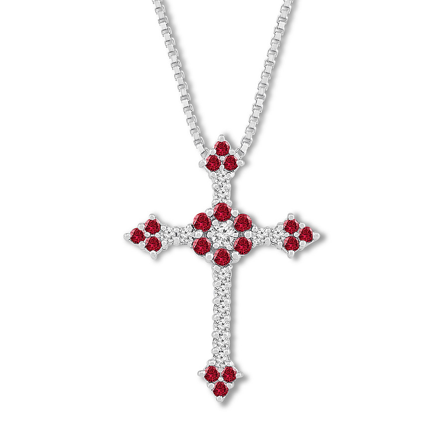 Thumbnail Image 1 of Lab-Created Ruby Cross Necklace Sterling Silver