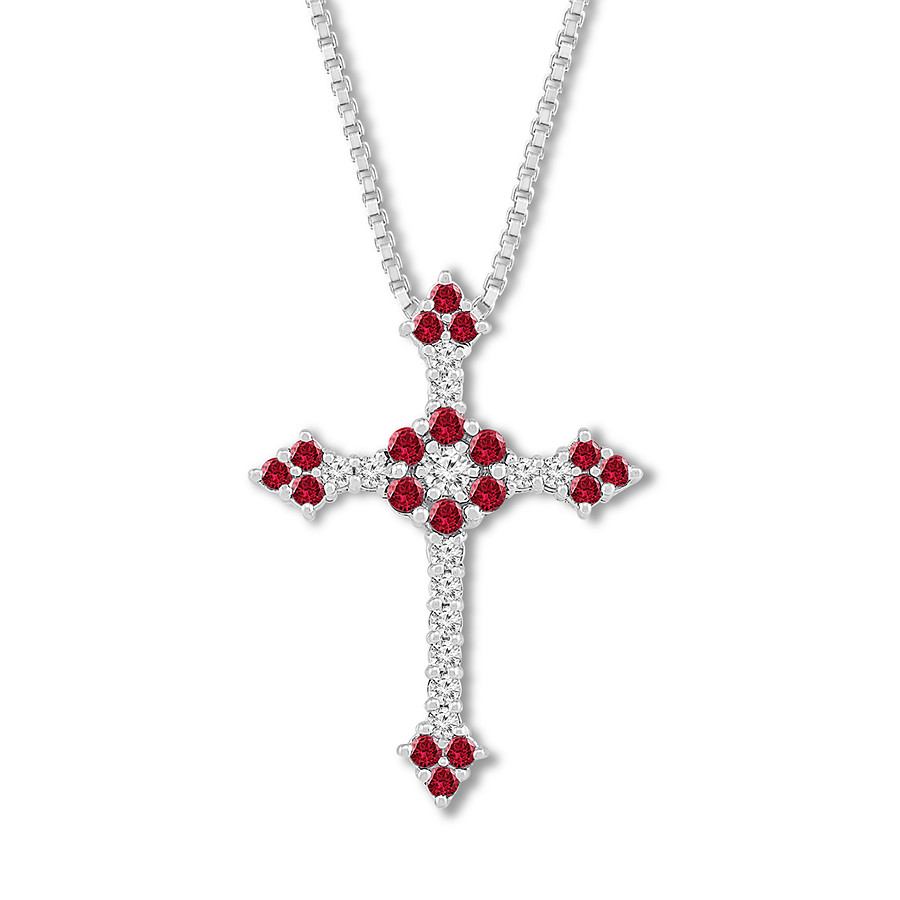 Thumbnail Image 0 of Lab-Created Ruby Cross Necklace Sterling Silver