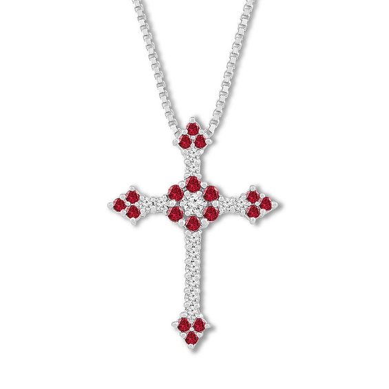 Lab-Created Ruby Cross Necklace Sterling Silver