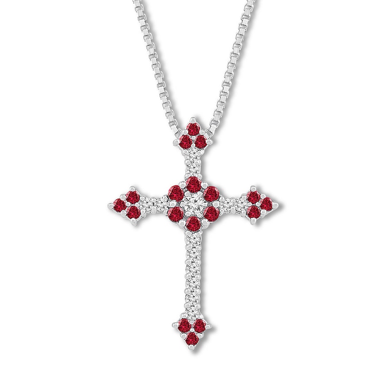 Lab-Created Ruby Cross Necklace Sterling Silver