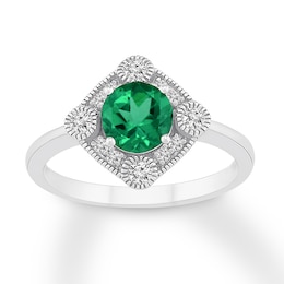Lab-Created Emerald Ring Lab-Created Sapphires Sterling Silver