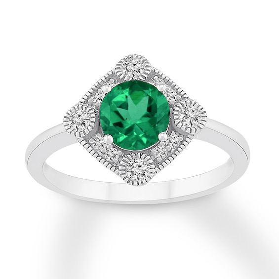 Lab-Created Emerald Ring Lab-Created Sapphires Sterling Silver