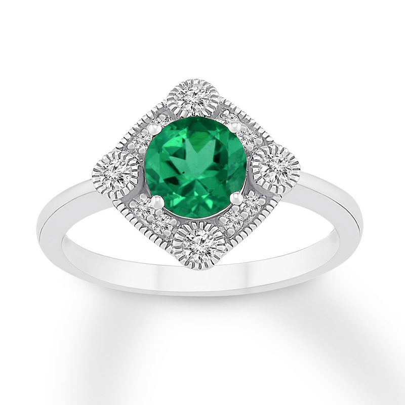 Main Image 1 of Lab-Created Emerald Ring Lab-Created Sapphires Sterling Silver