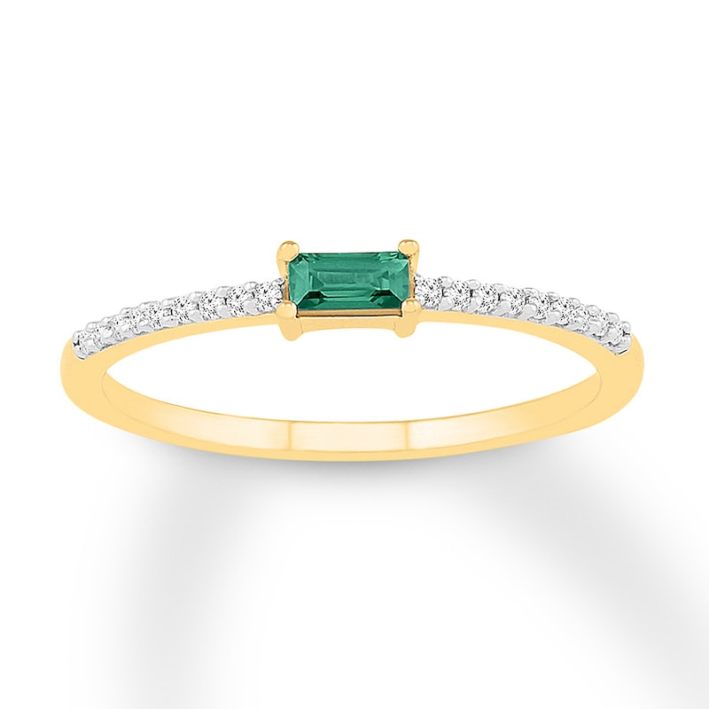 Main Image 1 of Lab-Created Emerald Ring 1/15 ct tw Diamonds 10K Yellow Gold