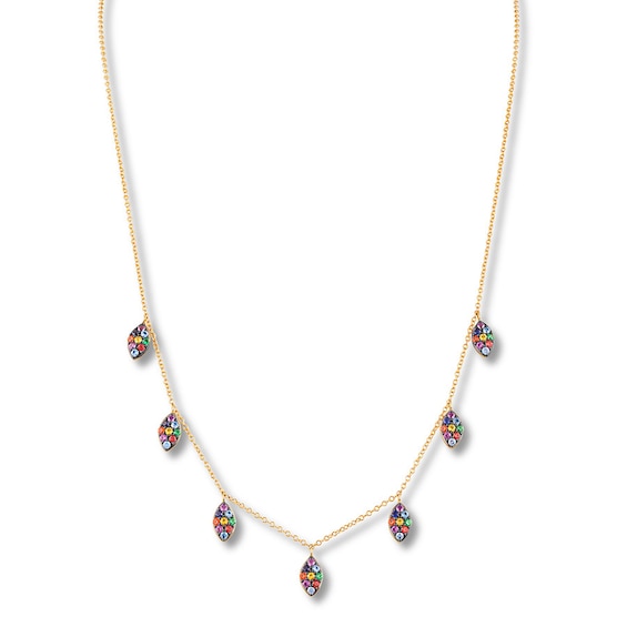 Lab-Created Gemstone Rainbow Charm Necklace 10K Yellow Gold