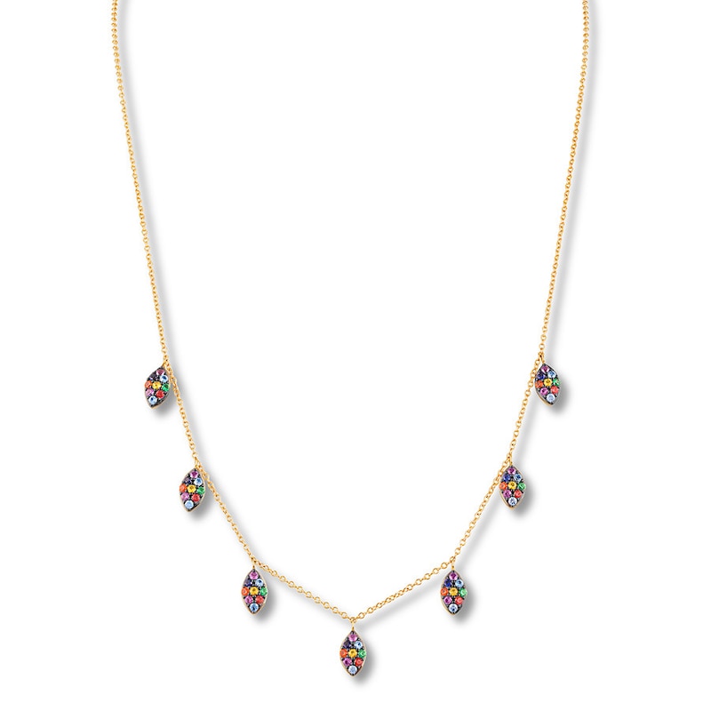 Lab-Created Gemstone Rainbow Charm Necklace 10K Yellow Gold