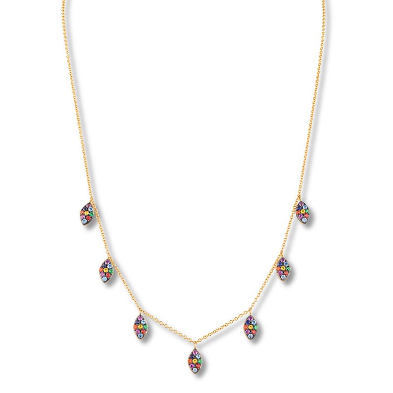 Main Image 1 of Lab-Created Gemstone Rainbow Charm Necklace 10K Yellow Gold