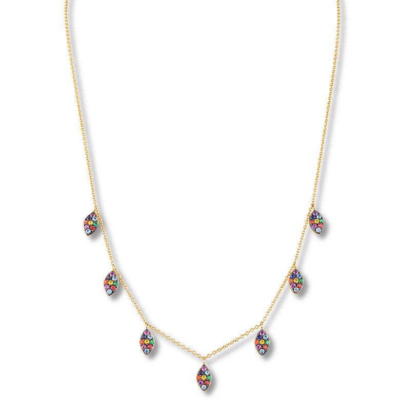 Lab-Created Gemstone Rainbow Charm Necklace 10K Yellow Gold