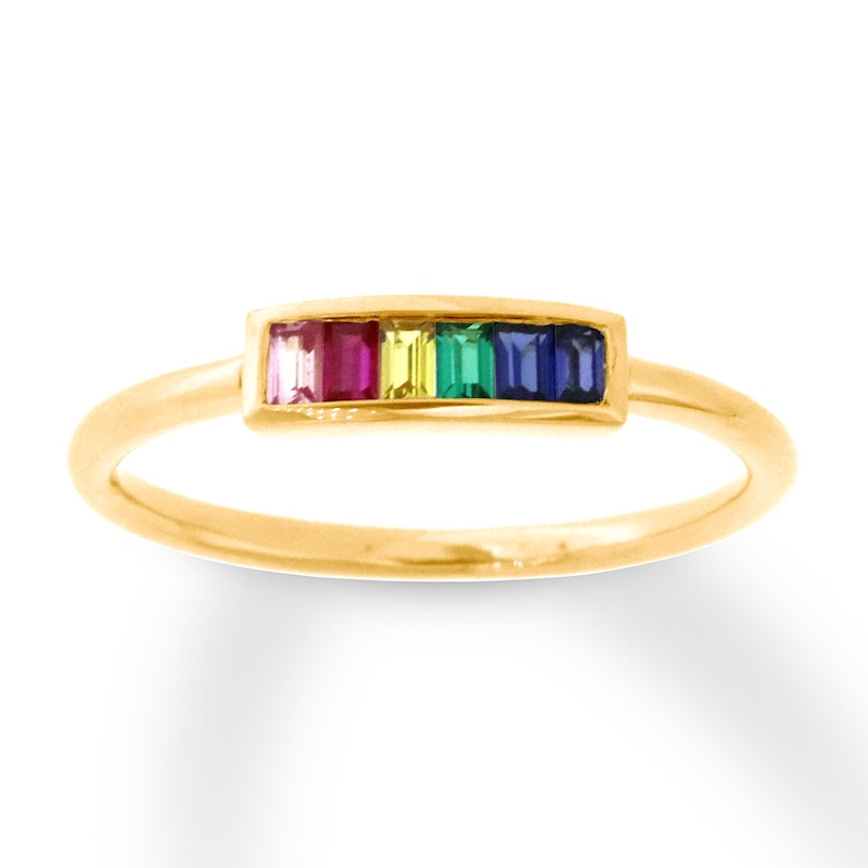 Main Image 1 of Lab-Created Gemstone Rainbow Ring 10K Yellow Gold