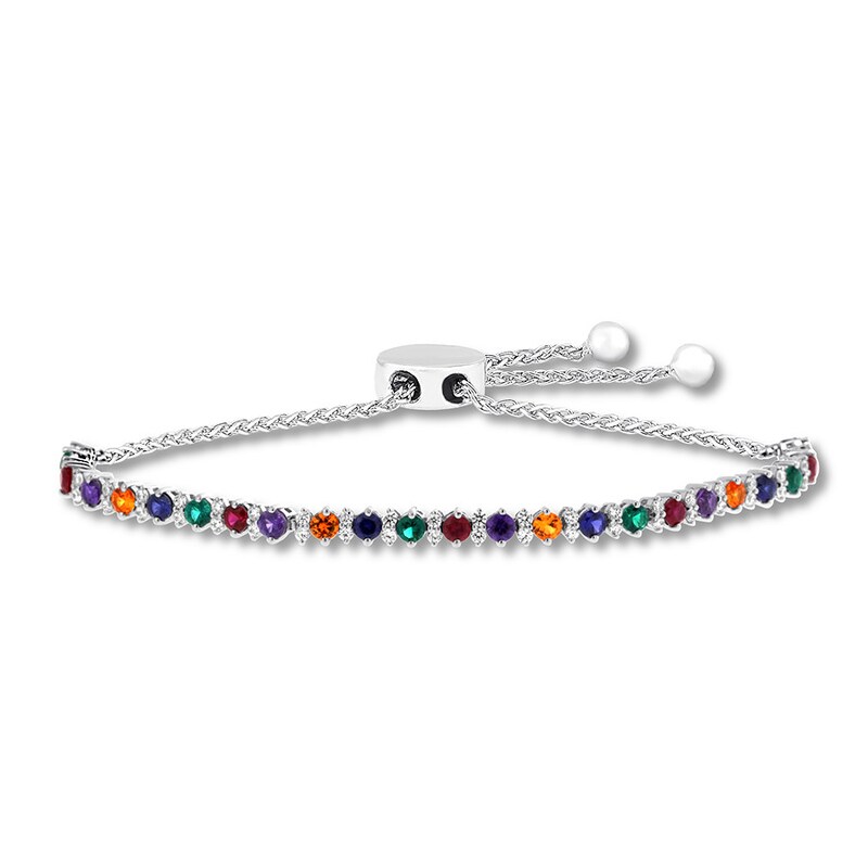 Main Image 1 of Multi-Stone Rainbow Bolo Bracelet Sterling Silver