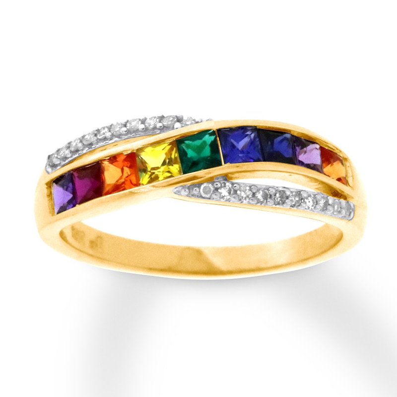 Main Image 1 of Lab-Created Gemstone Ring 1/15 ct tw Diamonds 10K Yellow Gold