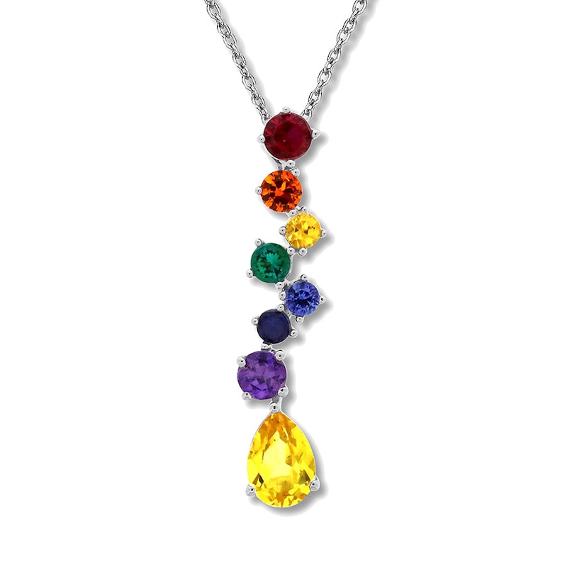 Multi-Stone Rainbow Necklace Sterling Silver