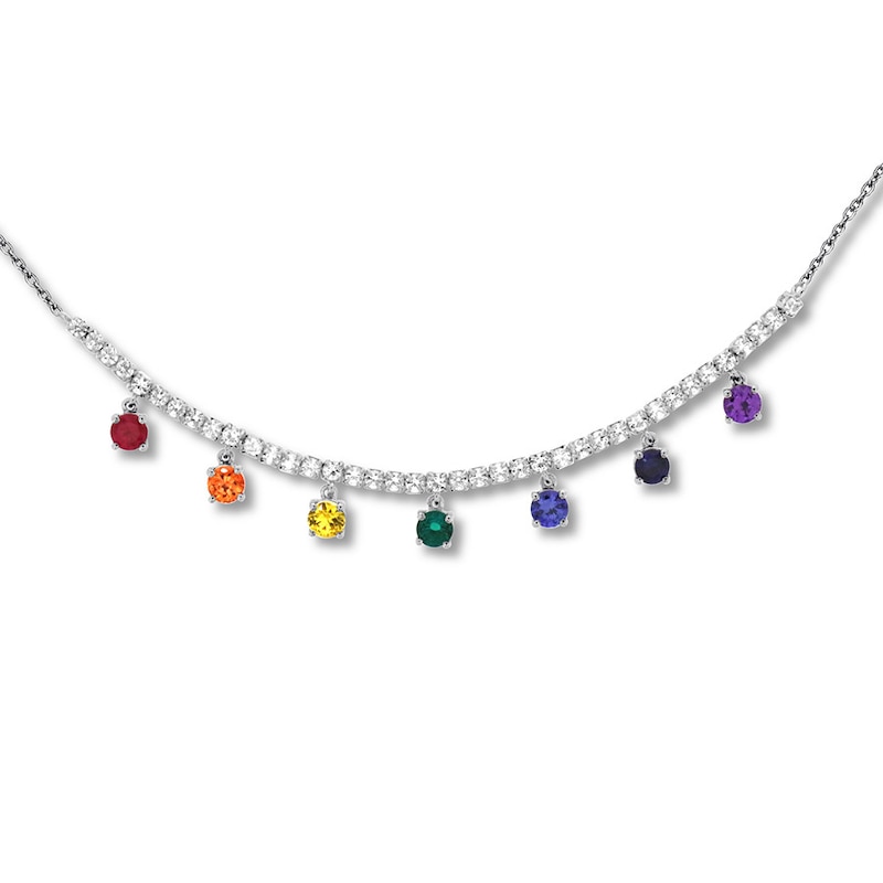 Multi-Color Stone Necklace Sterling Silver