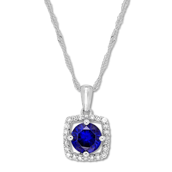 Lab-Created Sapphire Necklace 1/10 cttw Diamonds 10K White Gold | Kay