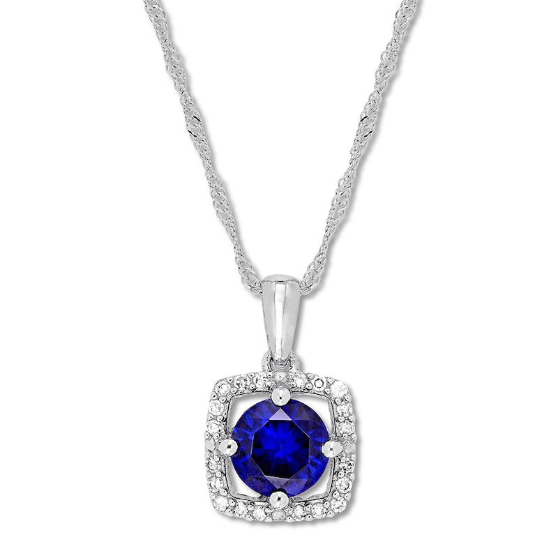 Main Image 1 of Lab-Created Sapphire Necklace 1/10 cttw Diamonds 10K White Gold