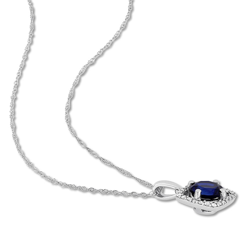 Main Image 2 of Lab-Created Sapphire Necklace 1/10 cttw Diamonds 10K White Gold