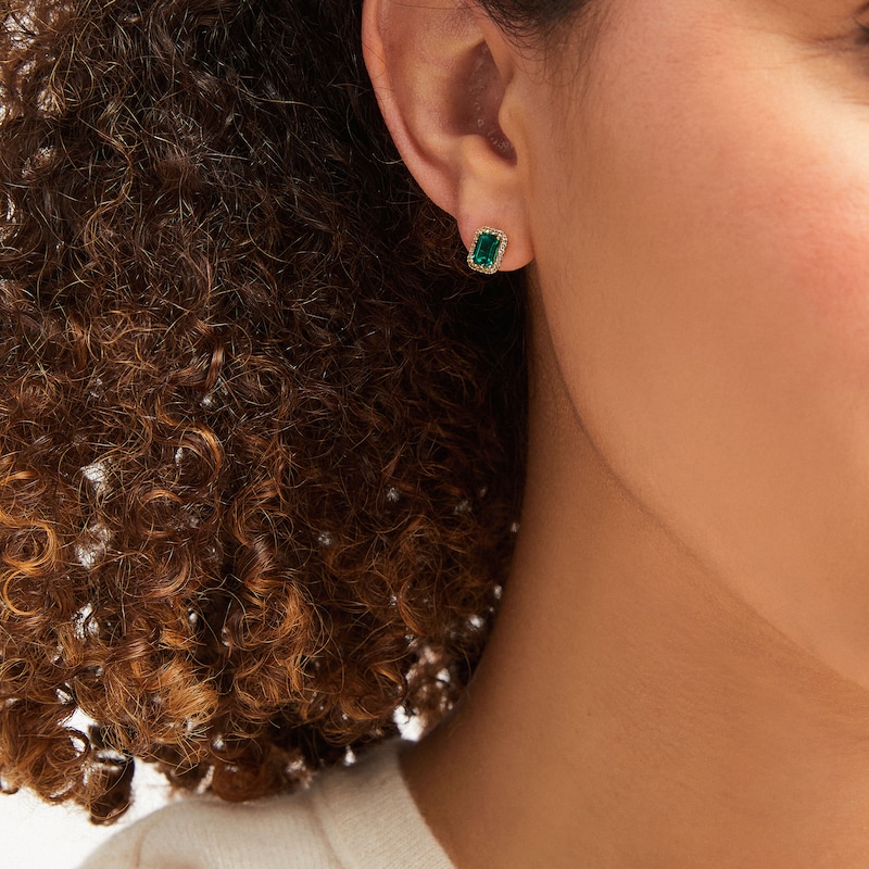 Lab-Created Emerald Earrings 10K Yellow Gold