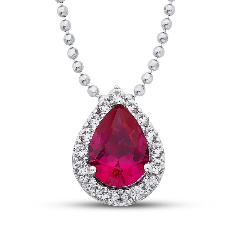 Lab-Created Ruby Necklace 10K White Gold 15"-18" Adj.