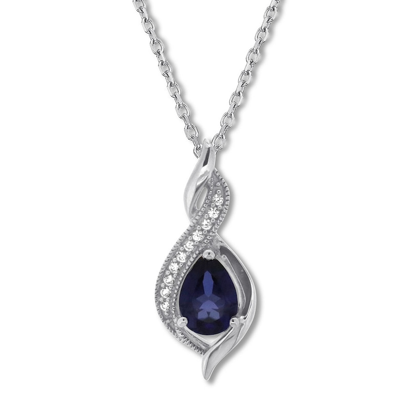 Main Image 1 of Lab-Created Sapphire Necklace Sterling Silver