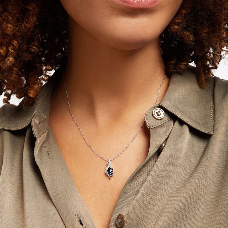 Main Image 3 of Lab-Created Sapphire Necklace Sterling Silver