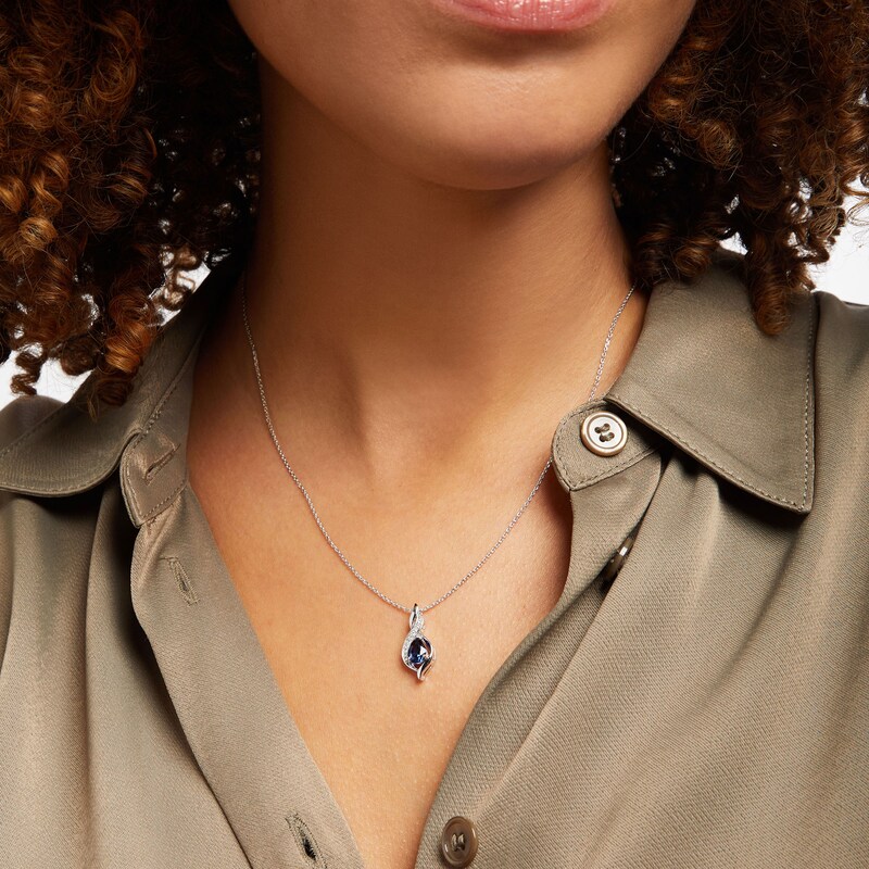 Lab-Created Sapphire Necklace with Diamonds Sterling Silver