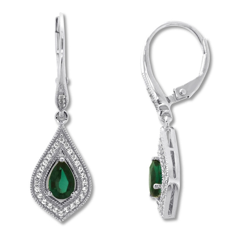 Main Image 1 of Lab-Created Emerald Earrings Sterling Silver