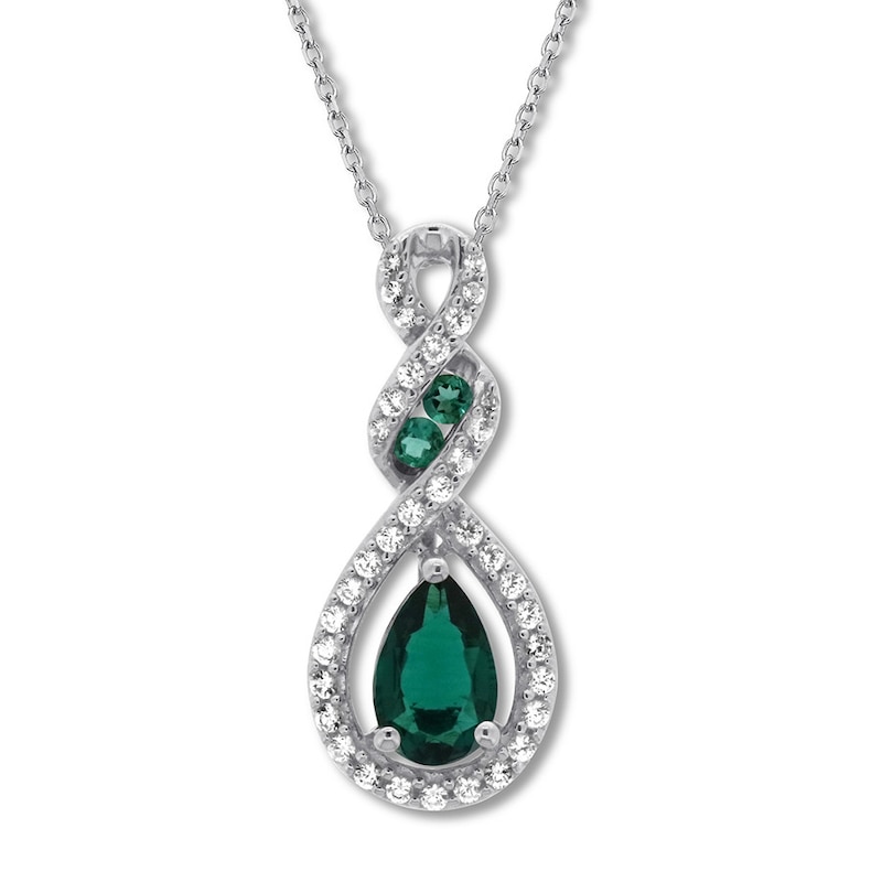 Main Image 1 of Lab-Created Emerald Necklace Sterling Silver