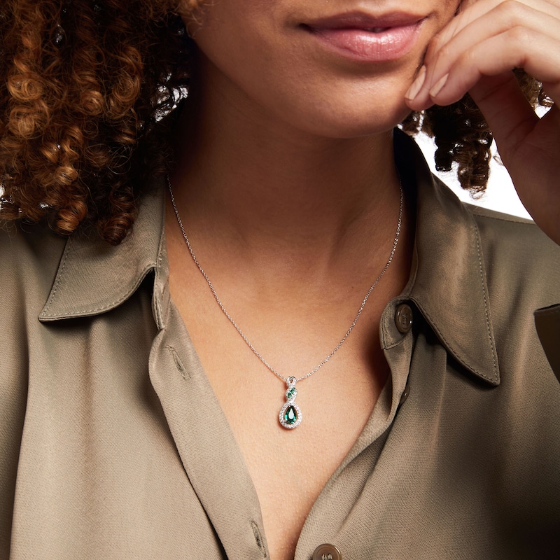 Main Image 4 of Lab-Created Emerald Necklace Sterling Silver