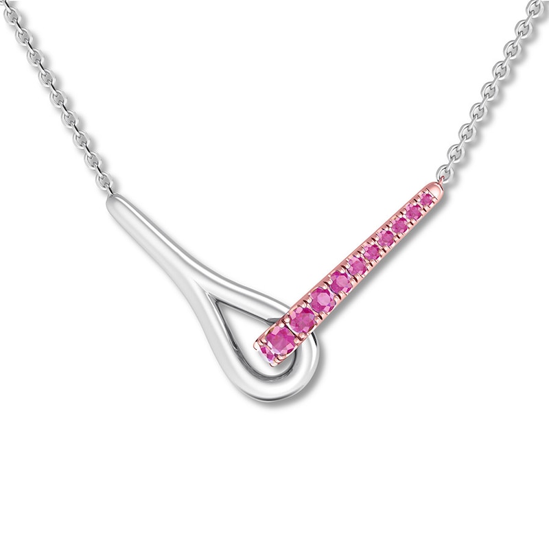 Love + Be Loved Lab-Created Pink Sapphire Necklace Sterling Silver & 10K Rose Gold