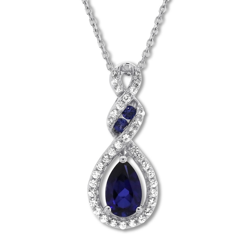 Lab-Created Sapphire Necklace with Diamonds Sterling Silver