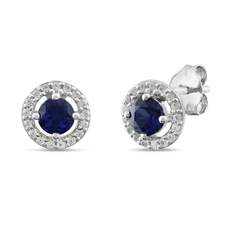 Stud Earrings Lab-Created Sapphires Sterling Silver