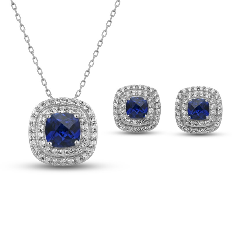 Main Image 1 of Boxed Set Lab-Created Sapphire Sterling Silver
