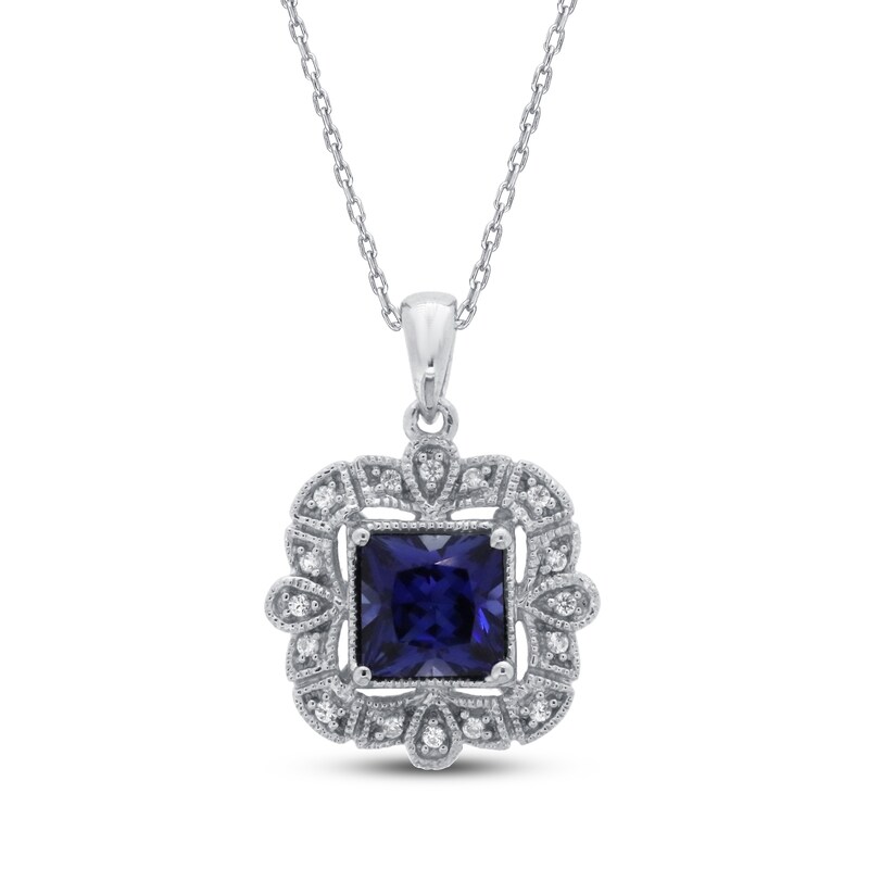 Main Image 1 of Lab-Created Sapphire Necklace Sterling Silver 18"