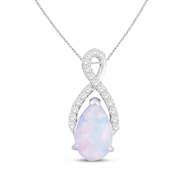 Lab-Created Opal & Lab-Created White Sapphire Necklace Sterling Silver 18"