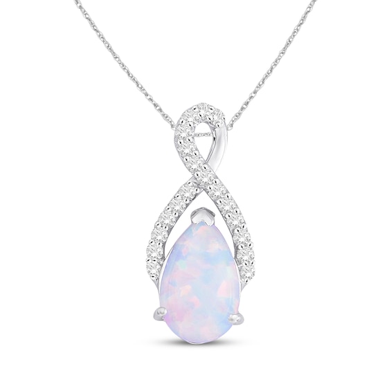 Lab-Created Opal & Lab-Created White Sapphire Necklace Sterling Silver 18"